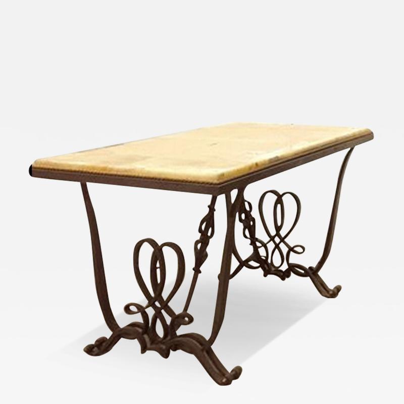 Raymond Subes Raymond Subes forged iron coffee table with onyx top