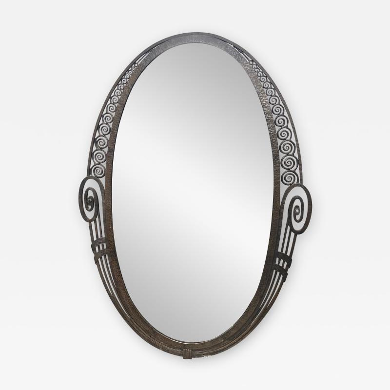 Raymond Subes Raymond Subes superb hammered wrought iron frame oval mirror