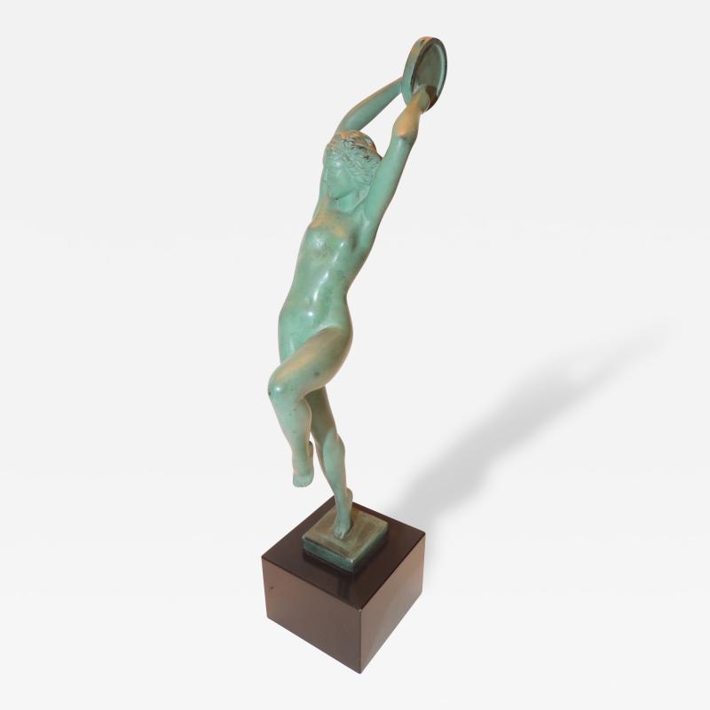 Raymonde Guerbe Art Deco Nude Sculpture with Tambourine by Guerbe