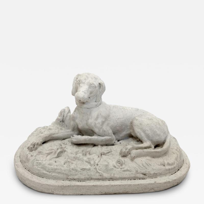 Reclining dog plaster statuette France circa 1880