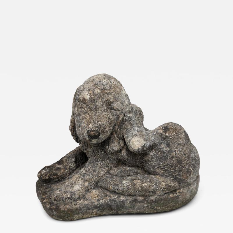 Reconstituted Stone Dog Spaniel Garden Ornament England 20th Century