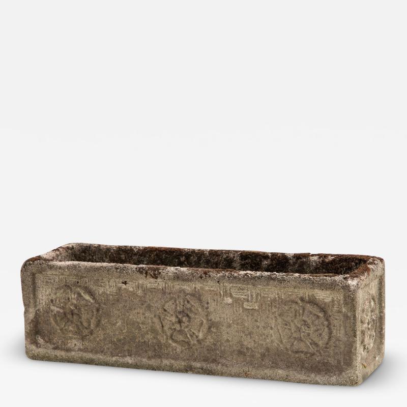 Rectangular Concrete Stone Planter with Tudor Rose Pattern England mid 20th C 