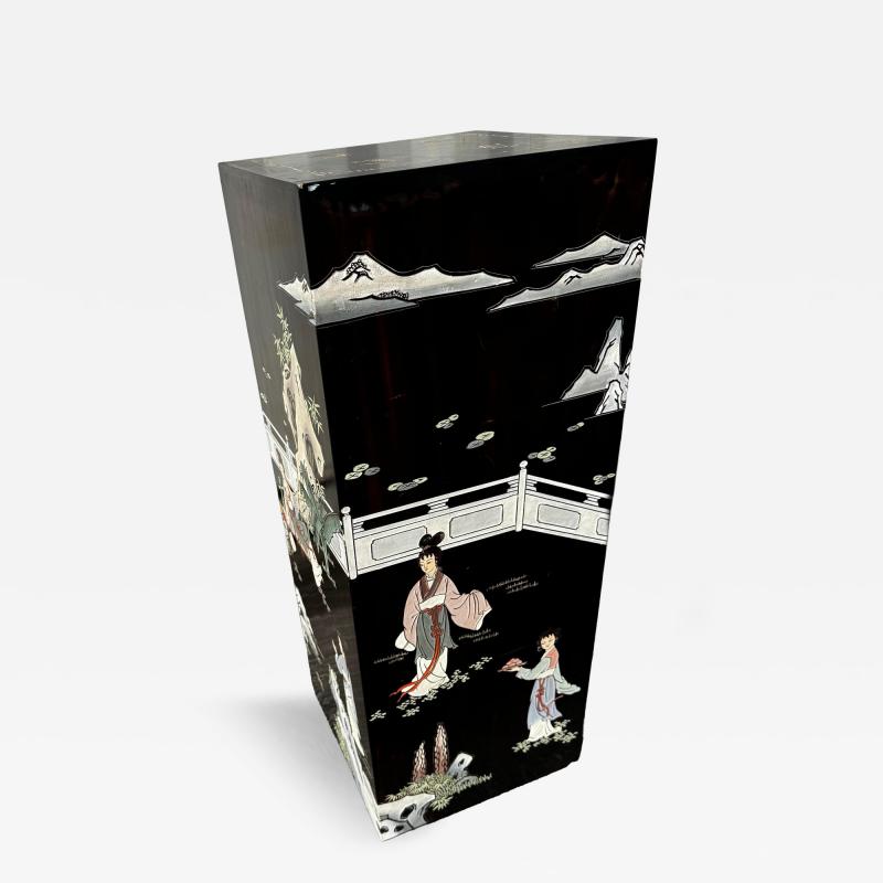 Rectangular Cube Chinoiserie Pedestal w Inlay Table