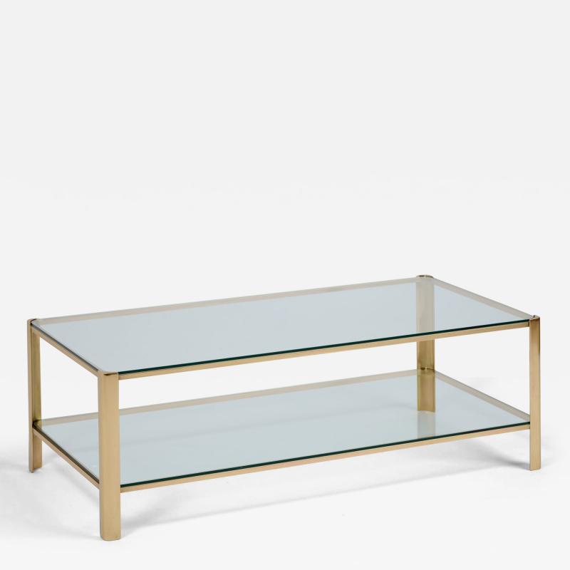 Rectangular Two Tier Coffee Table in Brass and Glass France 1970s