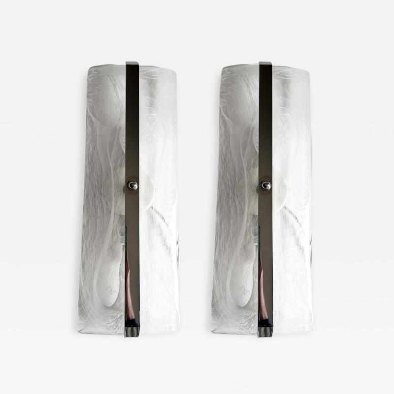 Rectangular Venied White Alabastro Murano Glass Chromed Wall Sconce A Pair