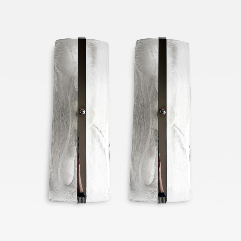 Rectangular Venied White Alabastro Murano Glass Chromed Wall Sconce A pair