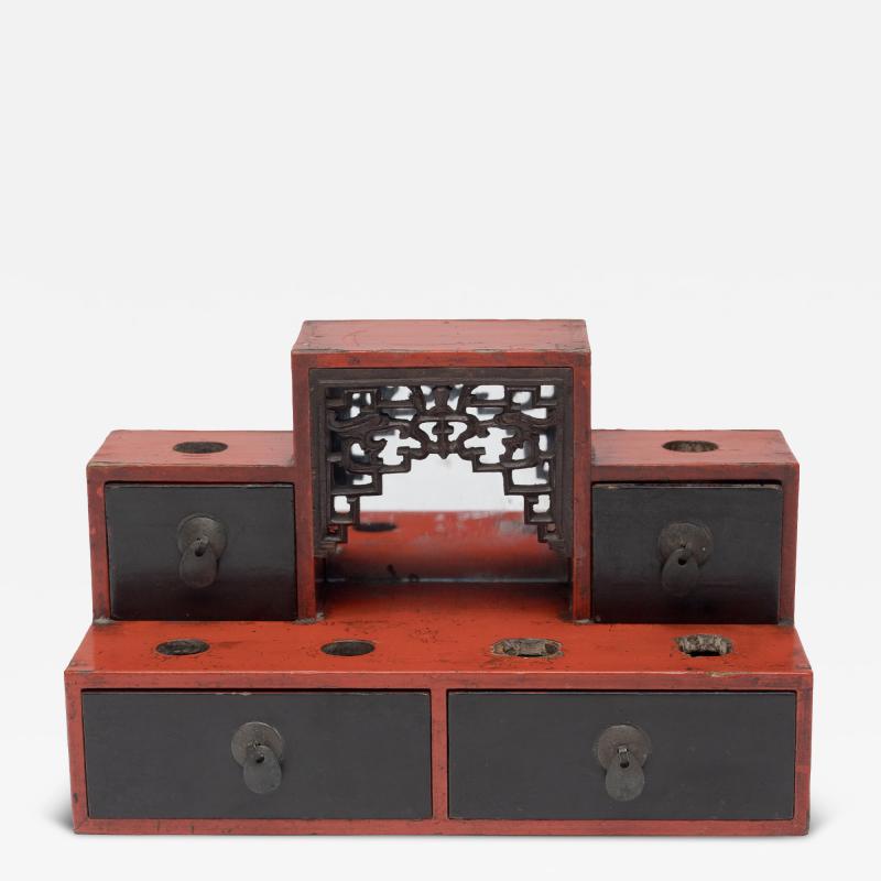 Red Black Lacquer Opium Stand