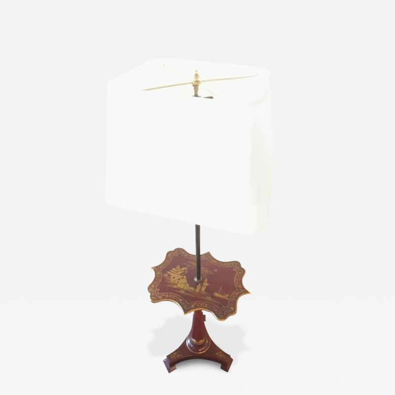 Red Chinoiserie Decorated Table Lamp with Custom Shades