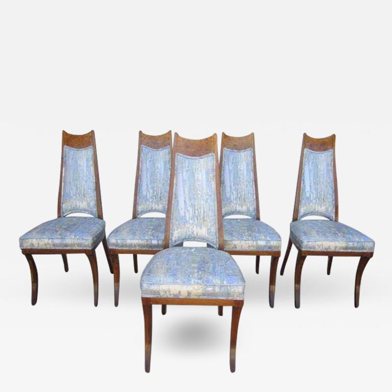 Red Lion 6 American Mid century Modern Burled Wood Dining Chairs Klismos Style