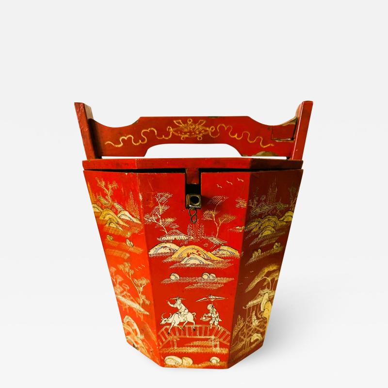 Red and Gold Lacquer Portable Tea Bucket and Cover Ryukyu Kingdom Okinawa