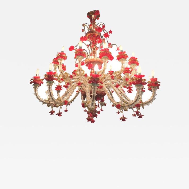 Red and Gold Sumptuous Murano Glass Chandelier 1980s