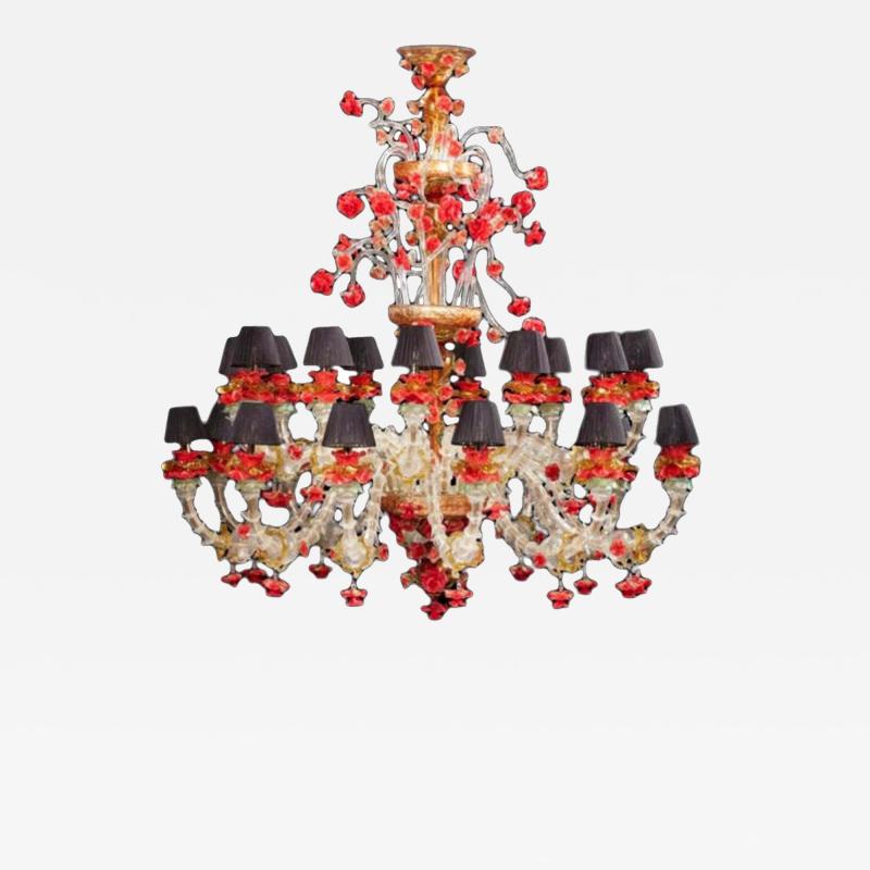 Red and Gold Sumptuous Murano Glass Chandelier 1980s