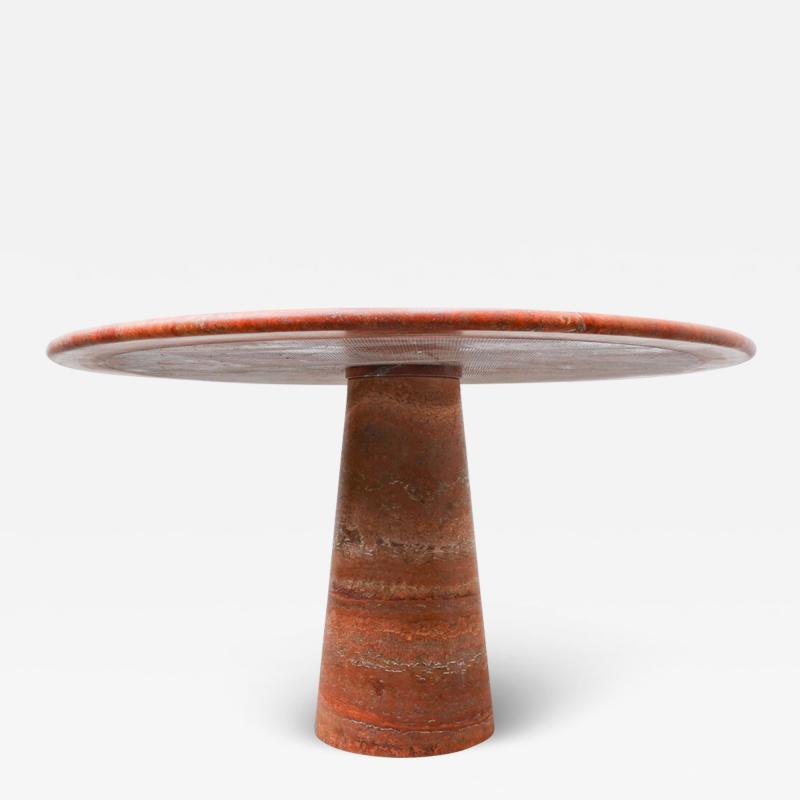 Red travertine dining table in style of Angelo Mangiarotti