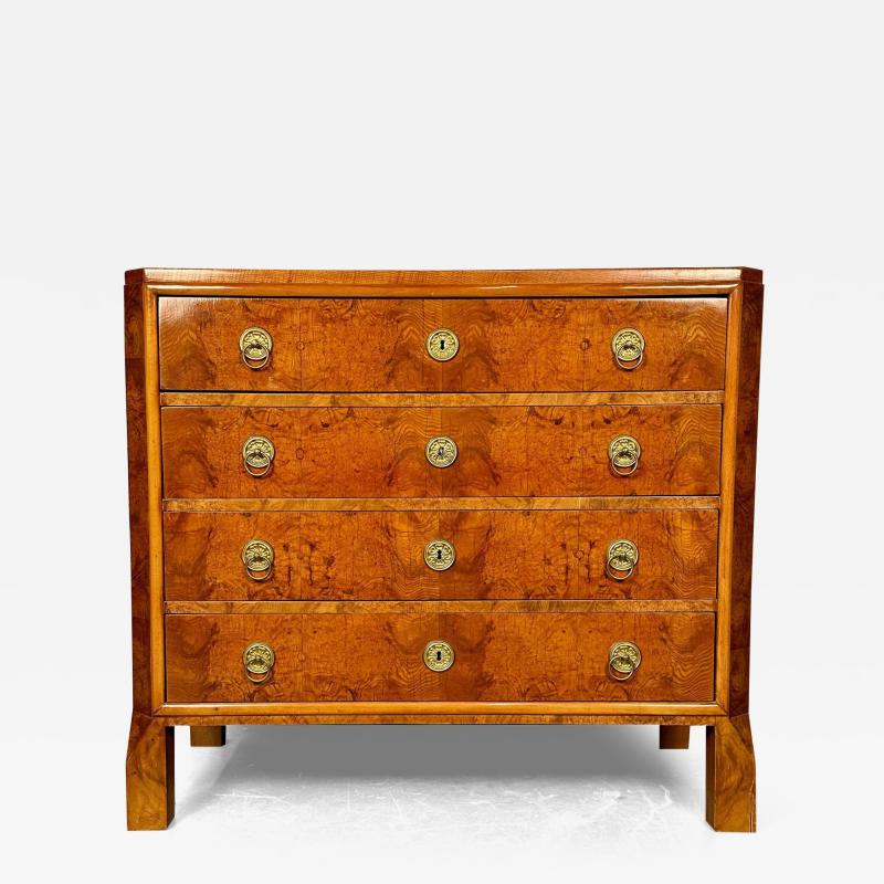 Refinished Biedermeier Four Drawer Satin Birch Chest Dresser or Commode 1850s