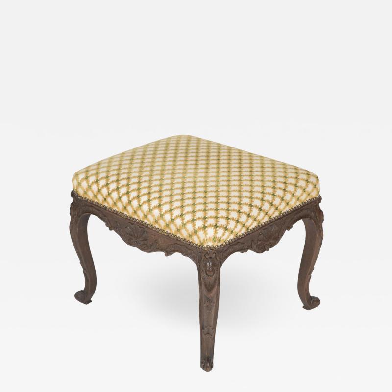 Regence Oak Carved Stool with Nailhead Upholstered Seat