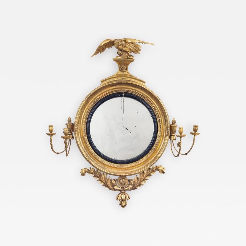 Regency Classical Gilt Convex Girandole Mirror