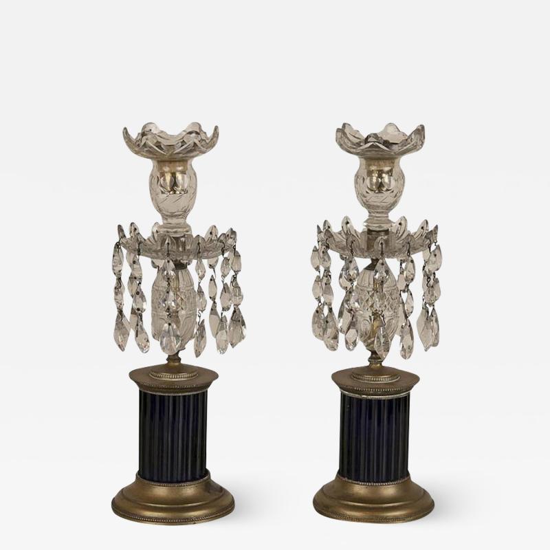 Regency Cobalt and Crystal Candlesticks