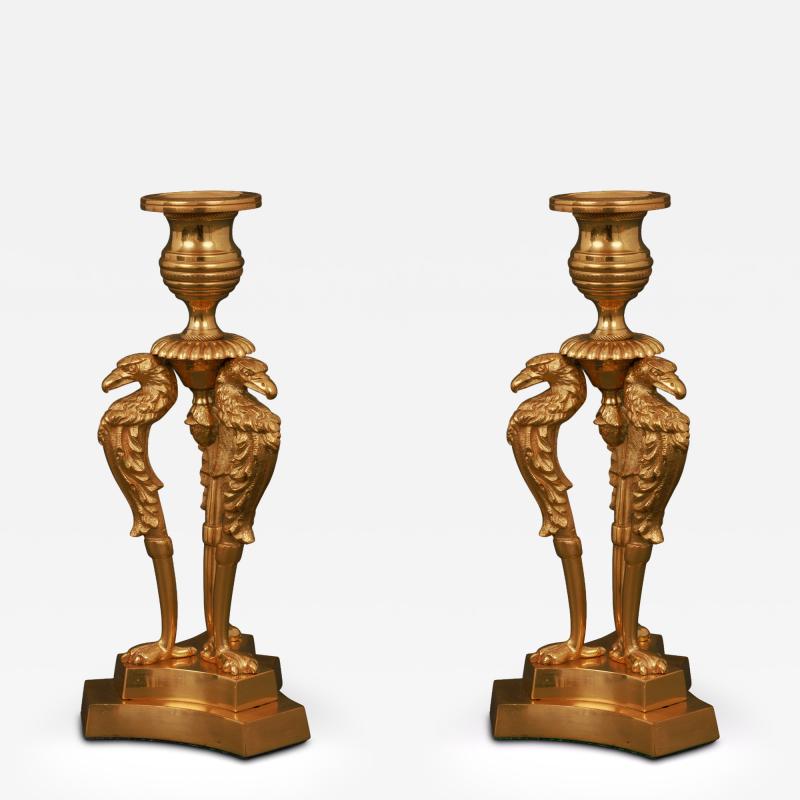 Regency Gilt Bronze Candlesticks Designed by Cheney of London