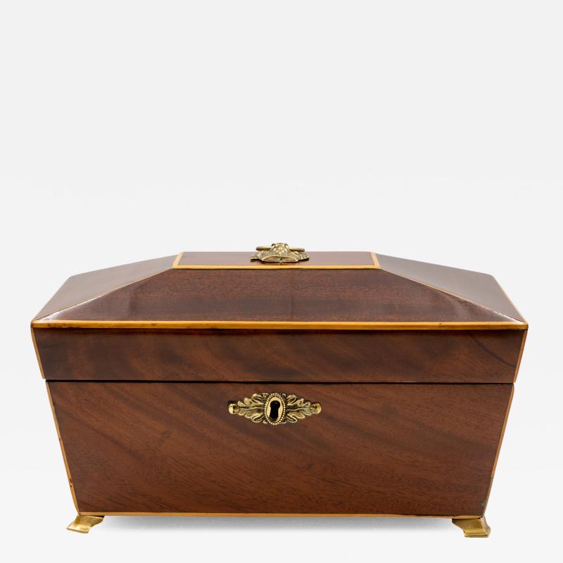 Regency Mahogany Box with Satinwood Edging and Brass Basket Pull