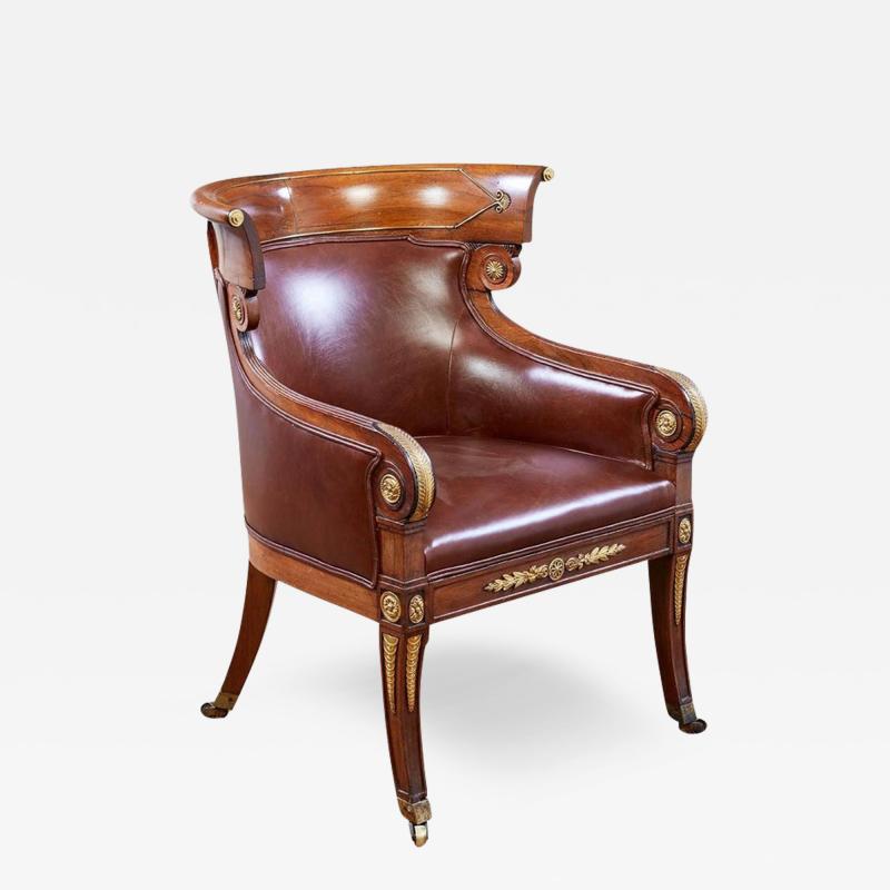 Regency Rosewood and Brass Klismos Armchair