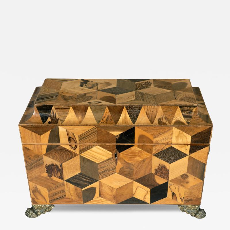 Regency Specimen Wood Parquetry Tea Caddy