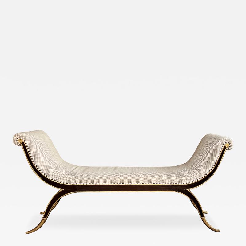 Regency Style Brown Lacquered Parcel gilt Bench with Splayed Supports