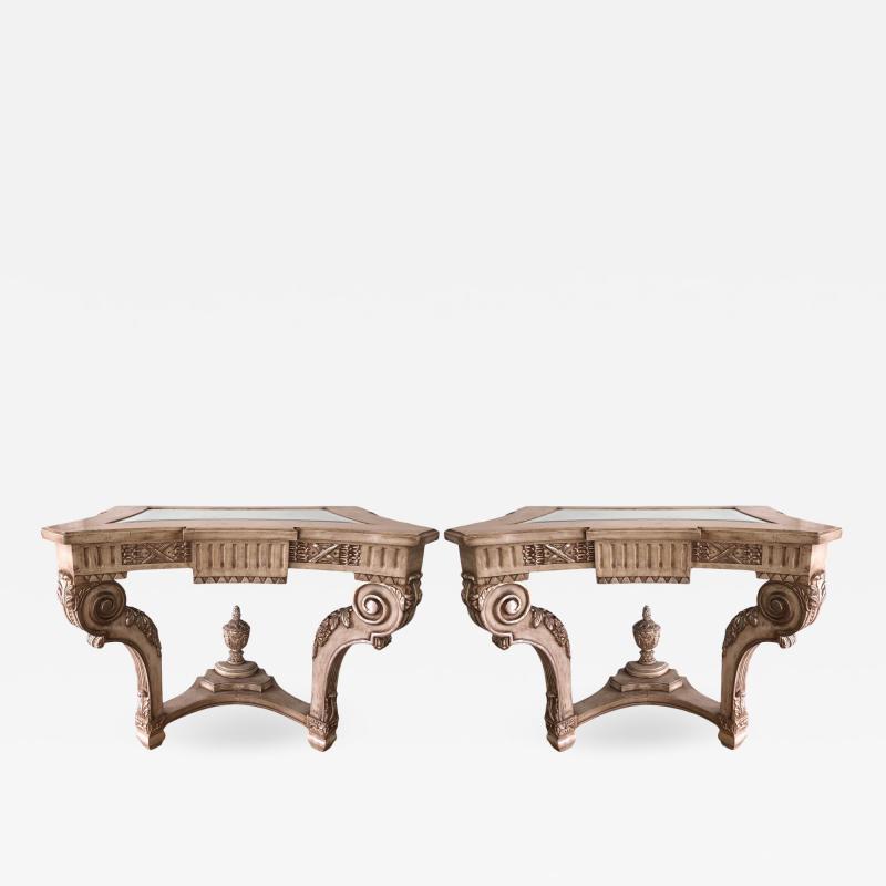 Regency Style Carved Italian Giltwood Console Tables a Pair