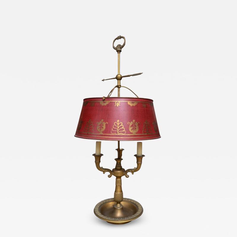 Regency Style French Bouillette Red Tools Brass Table Lamp