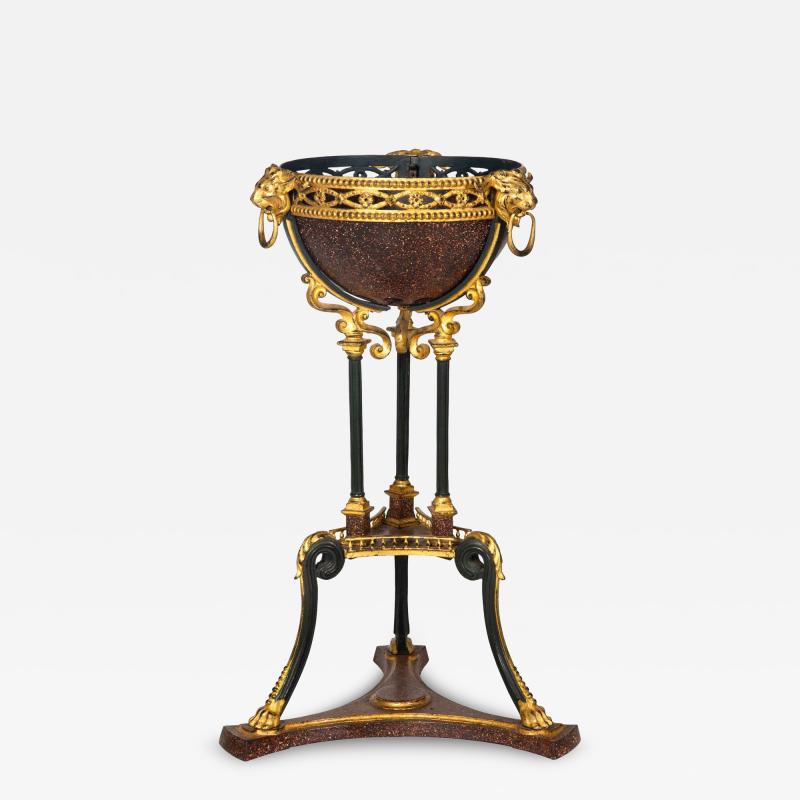 Regency Style Gilt and Faux Porphyry Iron Athenienne Jardinierre Plant Stand