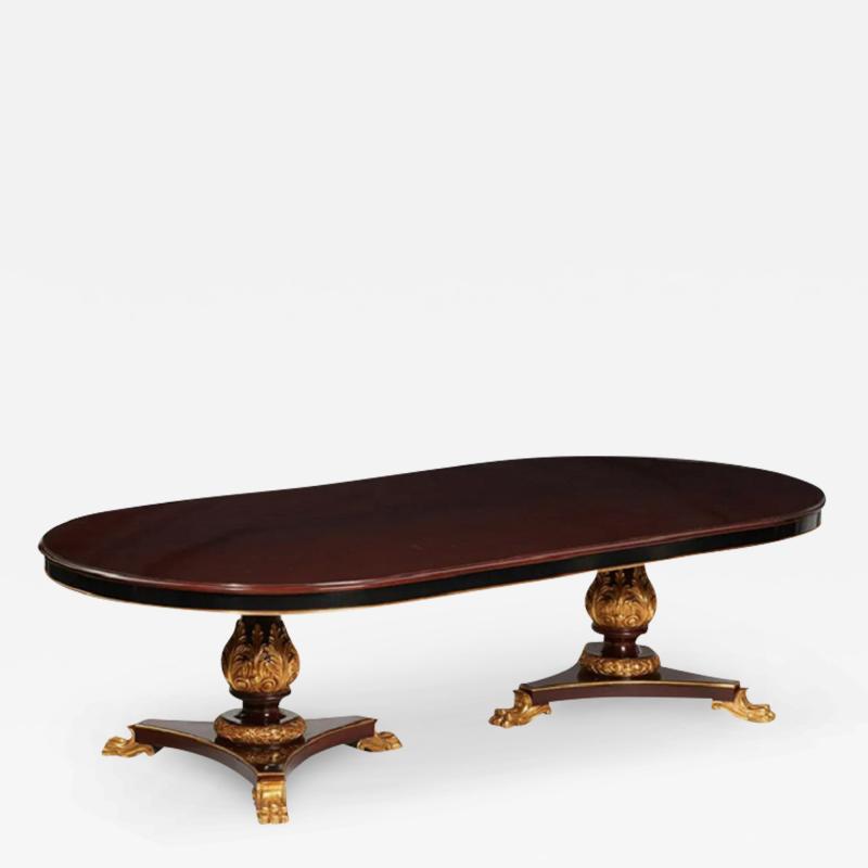 Regency Style Giltwood Double Pedestal Acanthus Leaf Paw Dining Table
