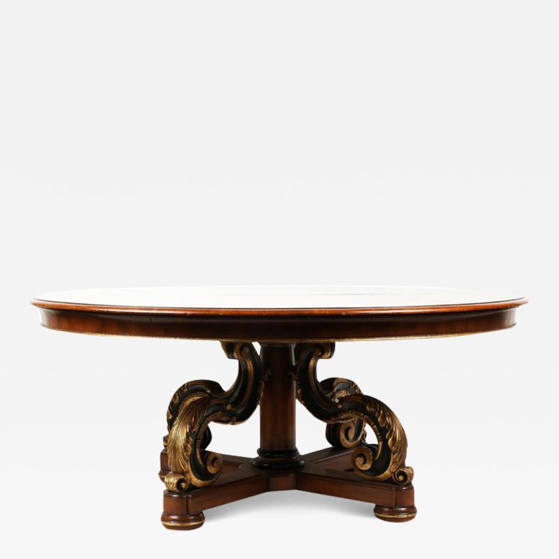 Regency Style Giltwood Mahogany Round Dining Table