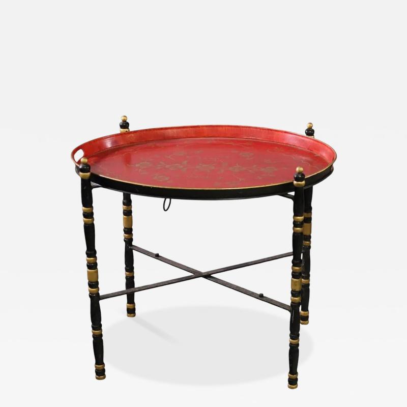 Regency Style Red Chinoiserie Tole Tray Table