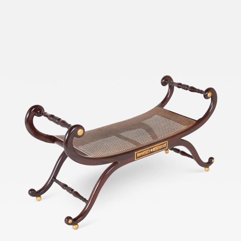 Regency Style Scroll End Bench with Cane Seat Gilt Tablets