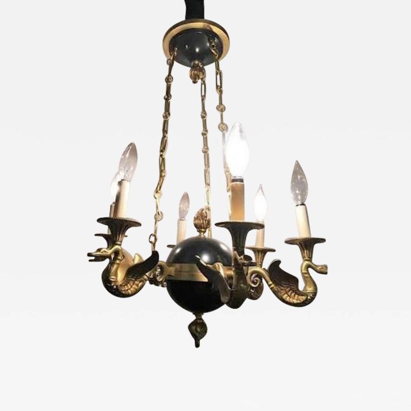 Regency Style Six Arm Bronze Swan Decorated Chandelier