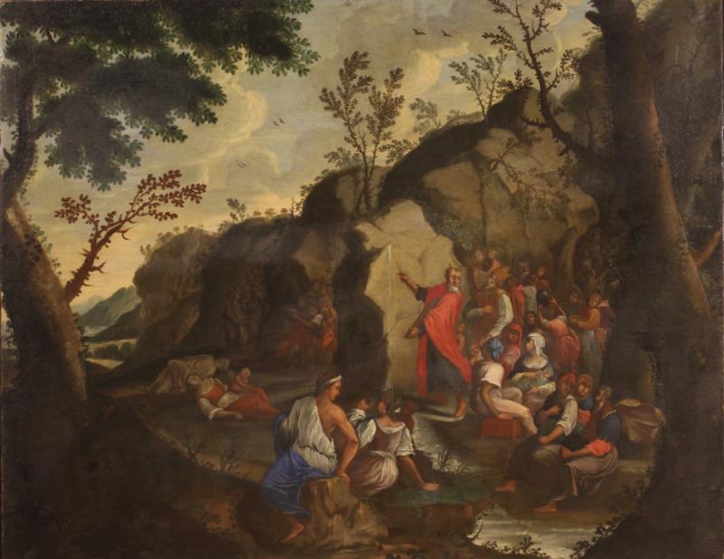 Religious painting from the 18th century Moses Drawing Water from the Rock