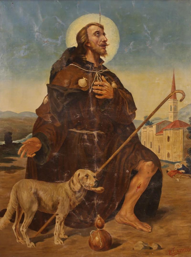 Religious painting oil on canvas Saint Roch from the 20th century