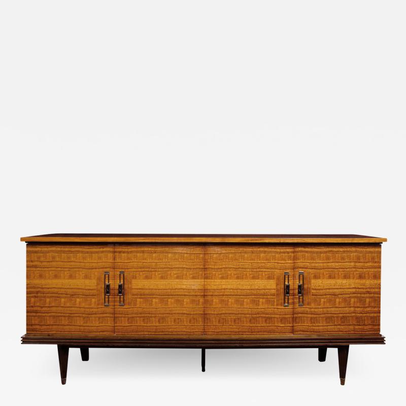 Remarkable French 4 Door Credenza with Marquetry and Inlays 1950s Signed 