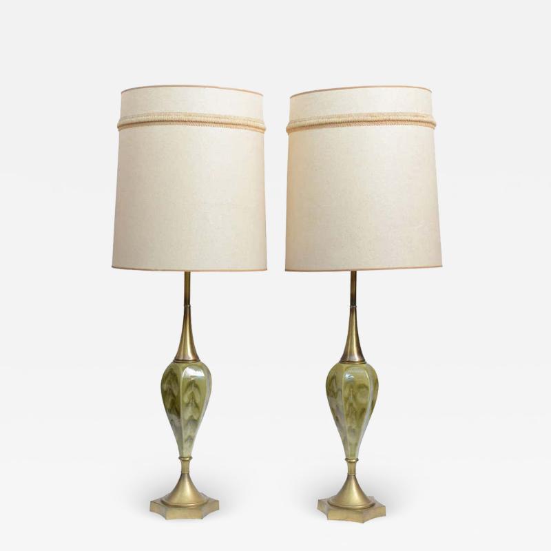 Rembrandt Lamp Company Green Pottery and Brass Table Lamps by Rembrandt Cie