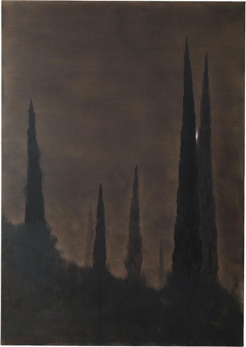 Remy Allamand CYPRESS II PEREGRINATION Original painting on natural linen
