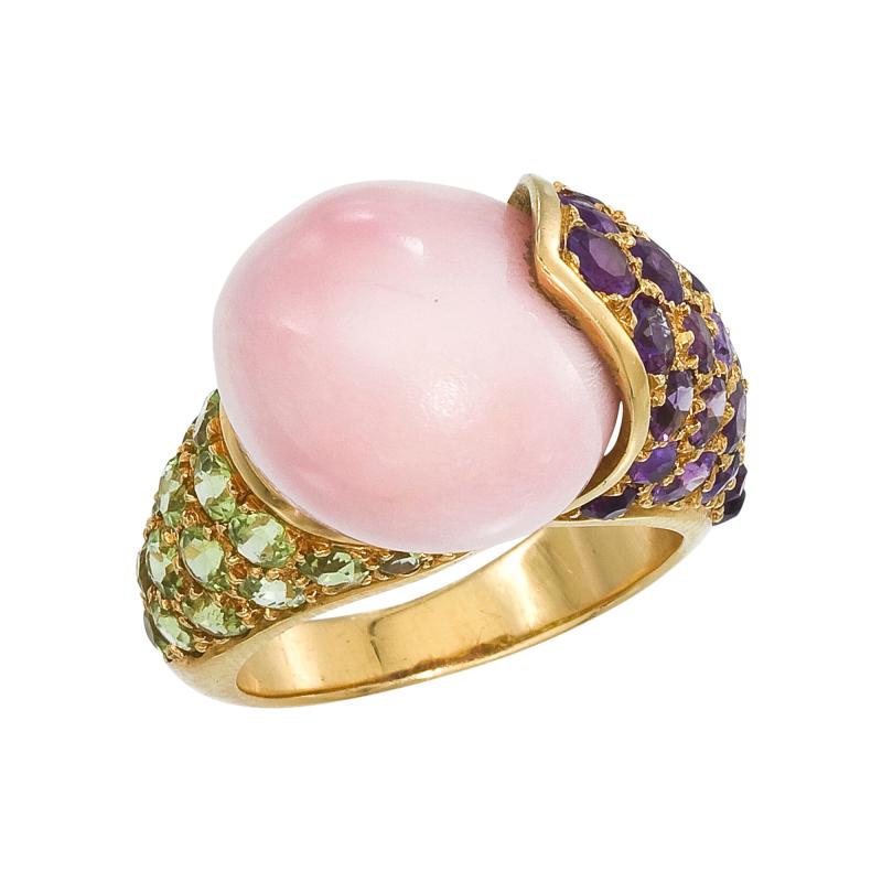 Ren Boivin Conch pearl Amethyst Peridot Ring by Rene Boivin