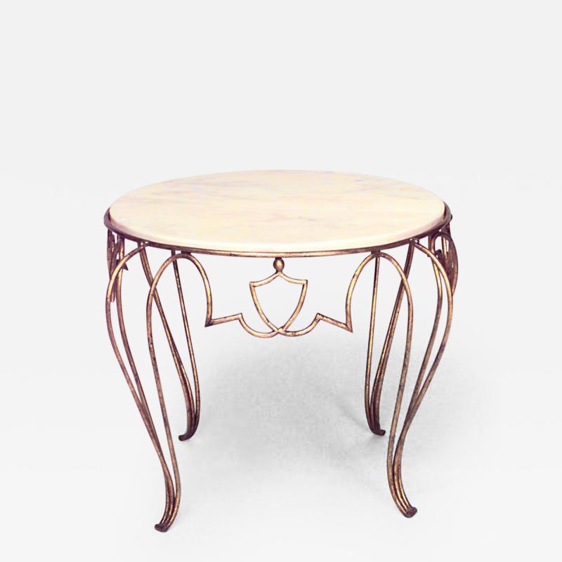 Ren Drouet French 1940s Round Gilt Metal Coffee Table