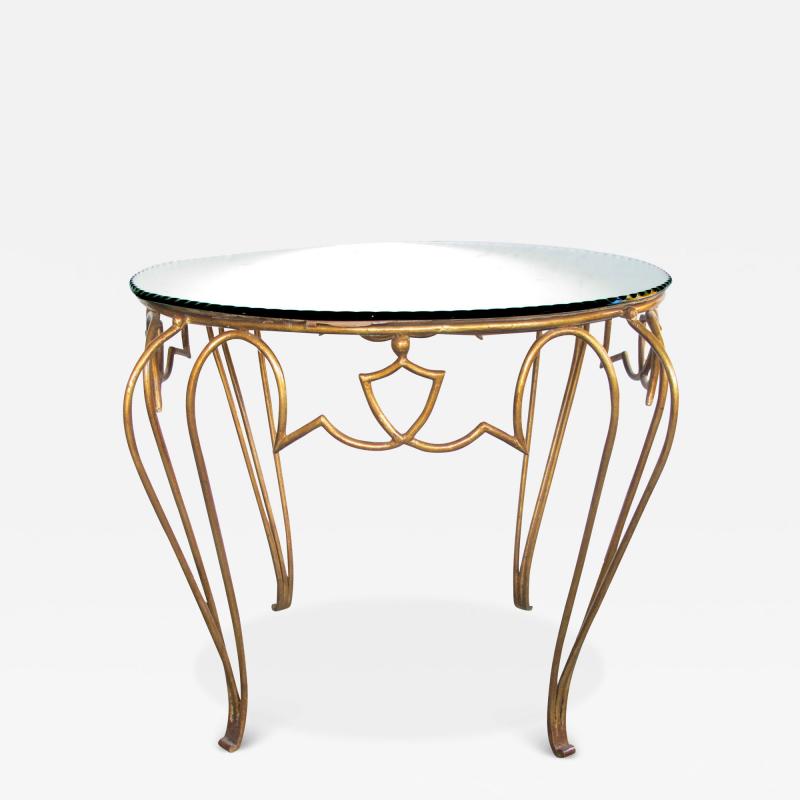 Ren Drouet French Art Deco Rene Drouet Gilt iron Circular Table with Mirrored Top