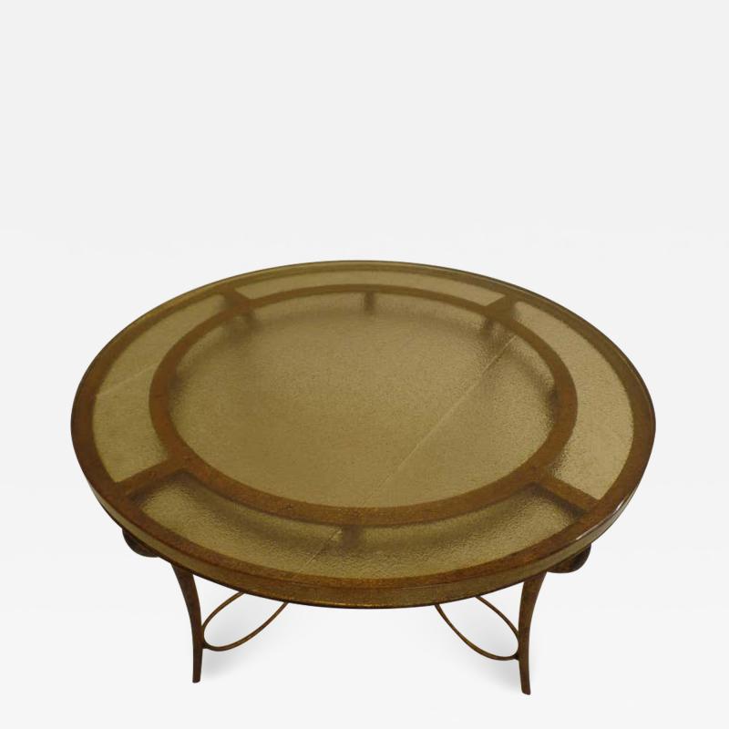 Ren Drouet French Mid Century Copper Gilt Wrought Iron Coffee Table by Rene Drouet 1940