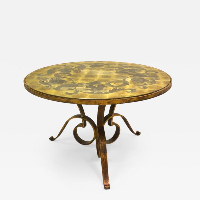 Ren Drouet French Modern Neoclassical Gilt Wrought Iron Coffee Side Table by Rene Drouet