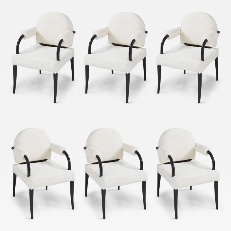 Ren Drouet Ren Drouet important set of six chairs in wood and white boucl 