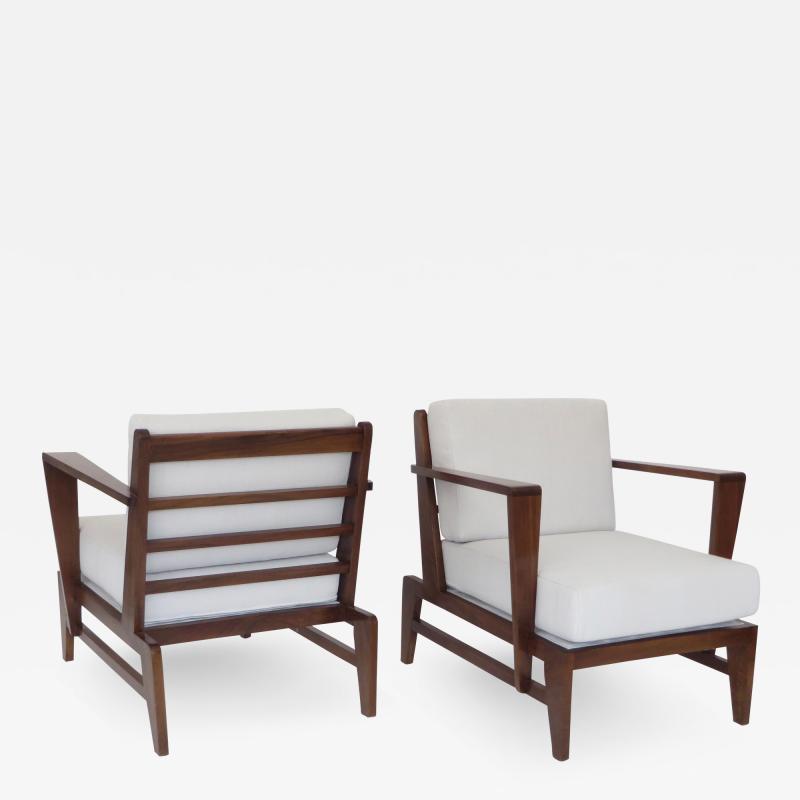 Ren Gabriel Rene Gabriel French Pair of Cherry Wood Lounge Chairs Reconstruction Period