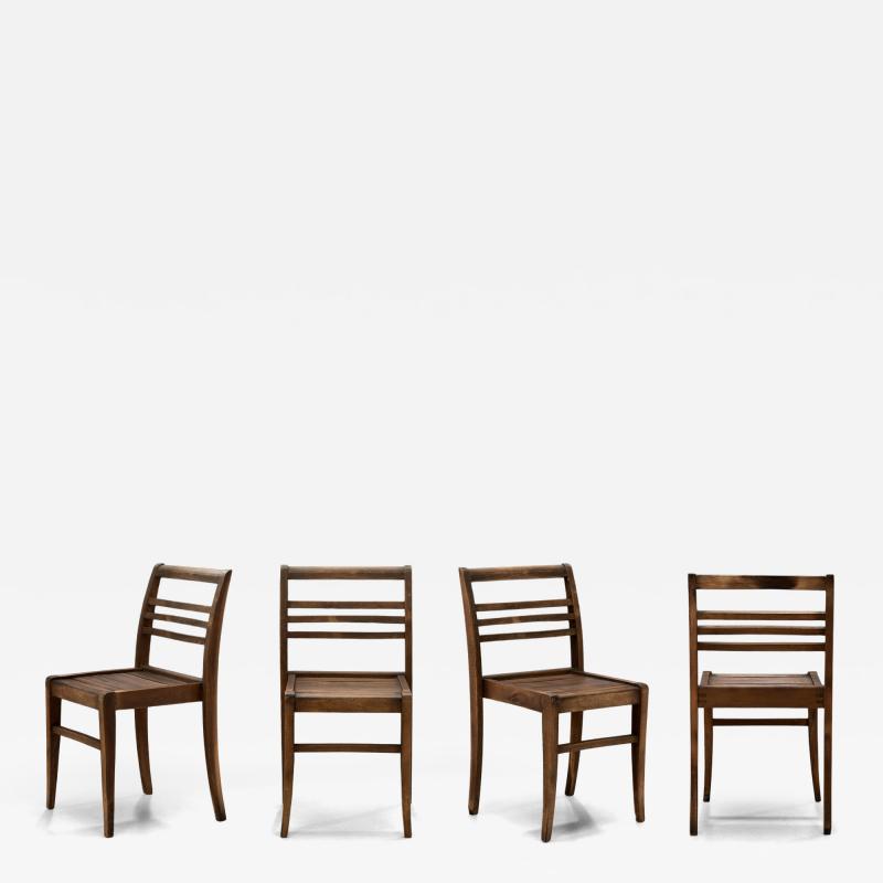 Ren Gabriel Set of Four Model 103 Oak Dining Chairs by Ren Gabriel France 20th Century