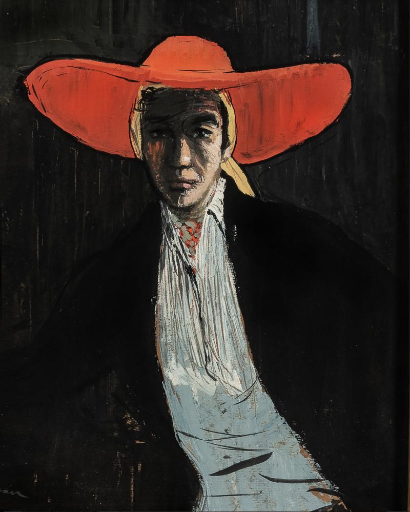 Ren Gruau Figure in a Wide brimmed Red Hat