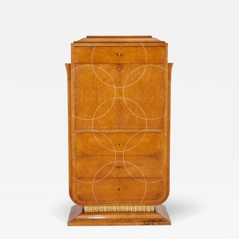 Ren Herbst BURLED ELM ART DECO PERIOD SECRETARY CABINET ATTRIBUTED TO RENE HERBST