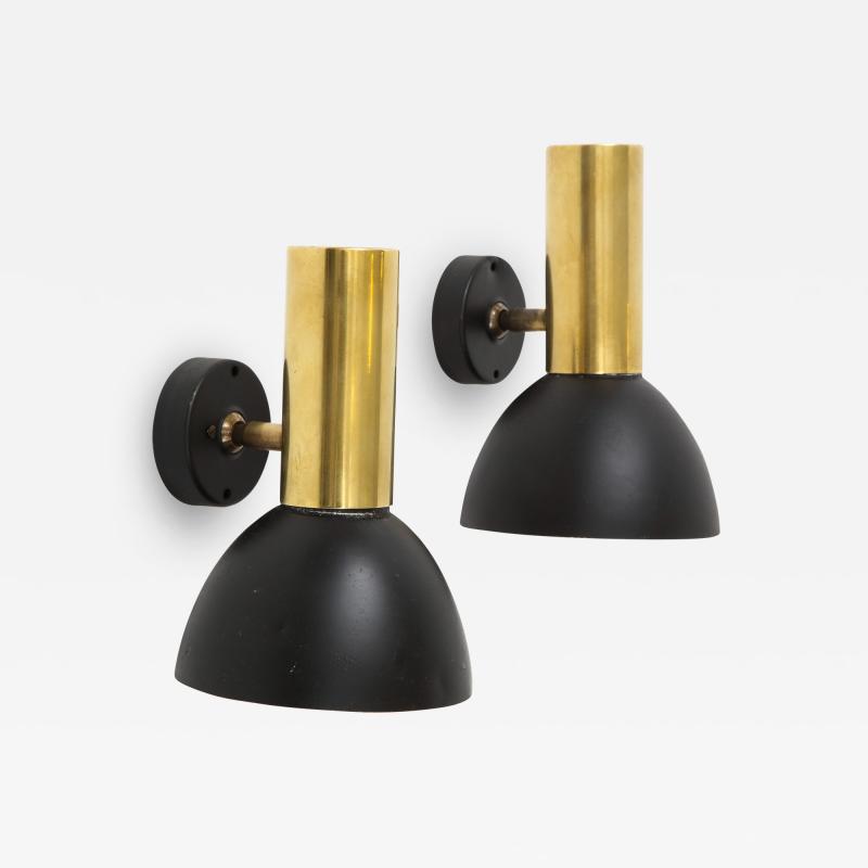 Ren Jean Caillette Pair of RJ Caillette Bronze black lacquered steel sconces France 1960s